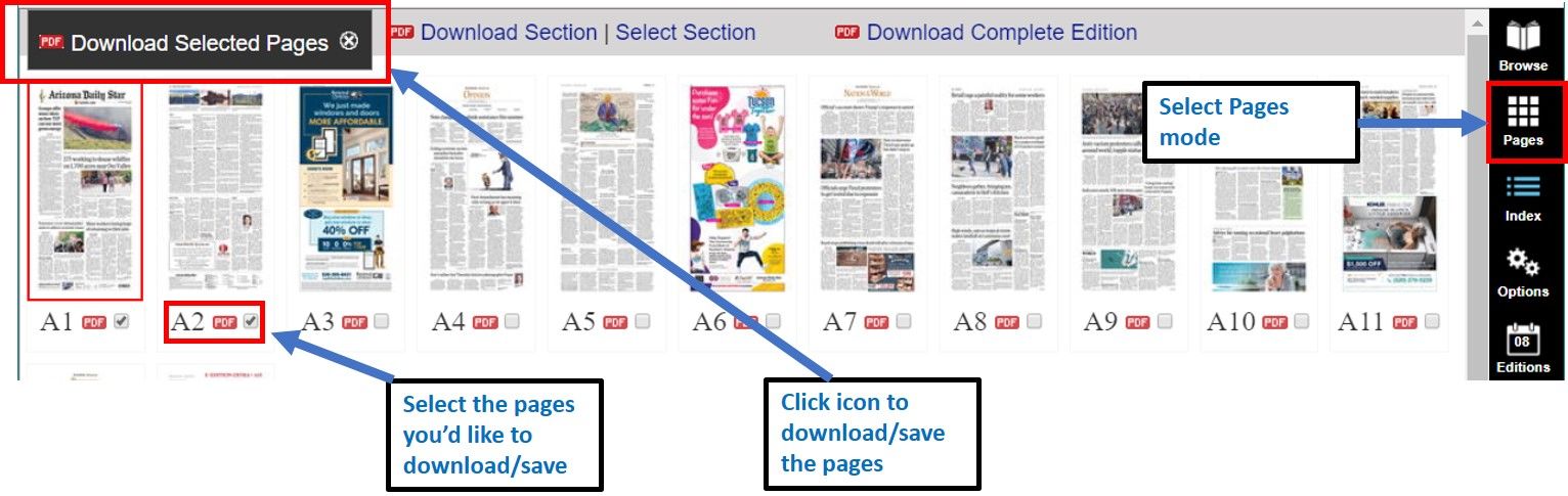 E-Edition Tutorial - Save page, section, or complete edition